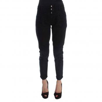 Vrouwelijke Katoenen Cropped Jeans, Zwart & Slim Fit