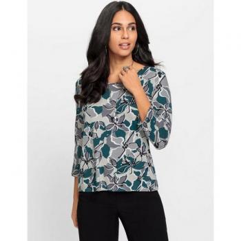 T-shirt viscose Helline gris clair-pétrole