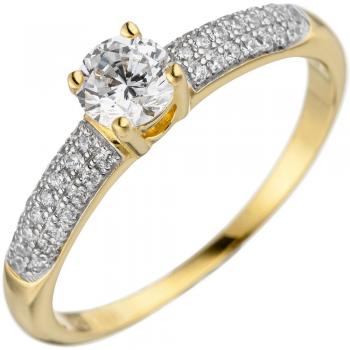 Goldvergoldeter Silbernadelring JOBO 925, Zirkonia-Details, Größe 54