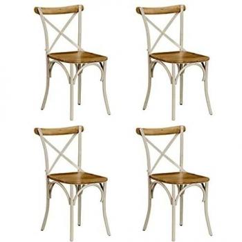 Sillas Estilo Cruzado de Madera de Mango 4 Piezas Color Blanco
