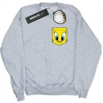 Sudadera gris de algodón para hombre con cara de Tweety Pie y bolsillo falso de Looney Tunes
