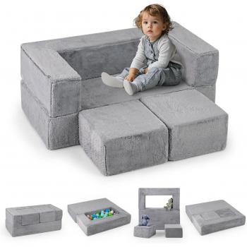 Costway “Dream” – Divano Letto Modulabile Grigio per Bambini, 4 Pezzi