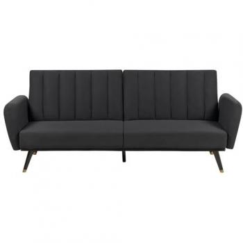 Convertible Sofa Bed Black Fabric Upholstered with Reclining Back Panel