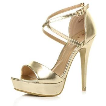 AJVANI 2‑Part Gold Platform Heels