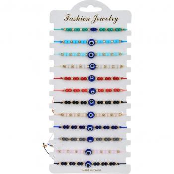 Women’s 12pcs Evil Eye Crystal Bead Bracelet Set