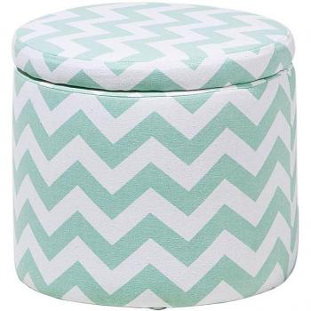 Chevron Stripe Mint Green and White Lift Top Round Ottoman