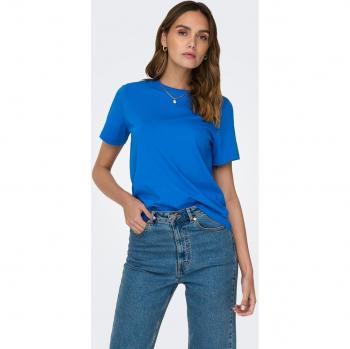 Haut femme 100% coton col rond manches courtes Pisa bleu