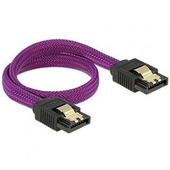 Delock® 0,3 m SATA‑Schnittstelle Kabel – Metallstecker, violettes Premium-Nylon‑Gewebe