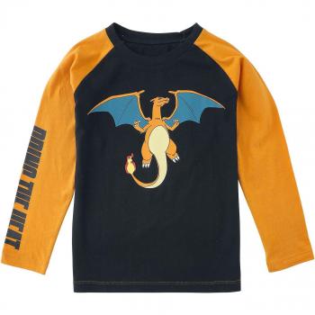 Pokémon Kids – Glurak „Bring the Heat“ Langarmshirt (schwarz-orange) Größe 122/128