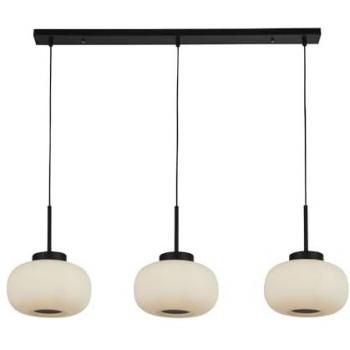 Hängelampe Metall/Glas, max. Höhe 130 cm, schwarz/weiss, E27 Fassung, 3-flammig, länglich, Retro Look