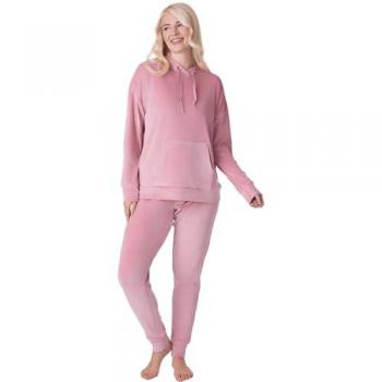 Camille Women's Supersoft Velour Loungewear Pyjama Set in Pink Size: 12‑14 Female
