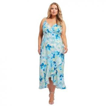 Robe bleue à volants imprimé floral Yours Curve 52