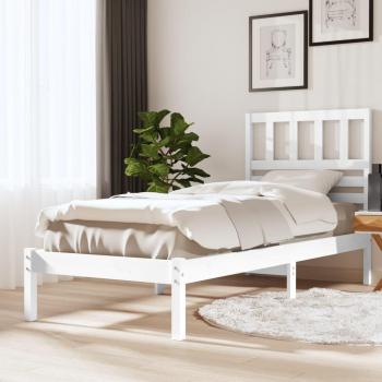 Lit simple blanc 75x190 cm en bois massif de pin