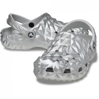 Crocs Pantoletten Metallic Geometric Clog Silber 41,5 Damen