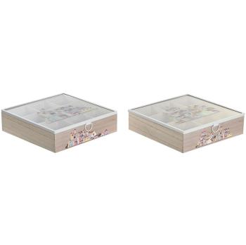 Teebox DKD Kristall Metall Bunt Holz 24,5x24,5x6 cm 2 unità – Accessori per il tè
