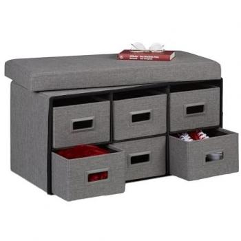 Banco de Almacenaje Plegable Relaxdays, 6 Cajones, Asiento Acolchado, 39 x 75,5 x 37 cm, Color Gris