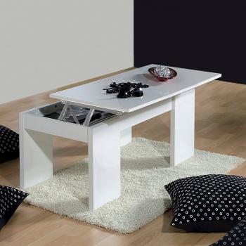 Mesa de centro Dgollin, diseño elegante, 100x50h43/84 cm, Blanco brillante