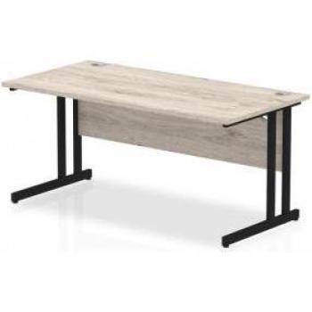 Impulse 1600mm Cantilever Desk – Grey Oak Finish, Black Leg Design