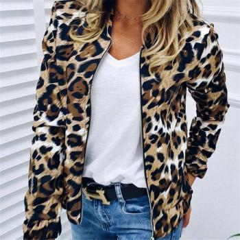 Veste Automne Femme Léopard avec Fermeture Éclair