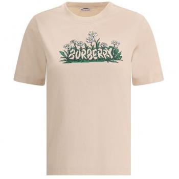 Burberry Women's Beige Daisy Logo Print Cotton T-Shirt, Size S