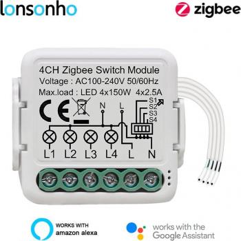Zigbee Relay Pro 4 Gangs – Lonsonho, Commande Intelligente Tuya, Compatibilité Google Home/Yandex