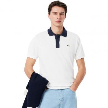 Polo Lacoste Classic Fit Col Contrasté L.12.12 Manches Courtes Blanc et Navy – XS