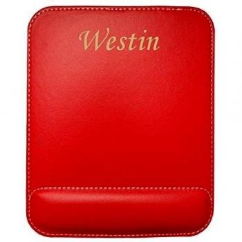 Alfombrilla de mouse de cuero sintético personalizada con el texto: Westin (nombre de pila/apellido/apodo)