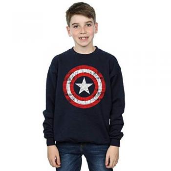 Captain America Navy Blue Sweatshirt for Boys 5-6 Years with Scratched Shield Design