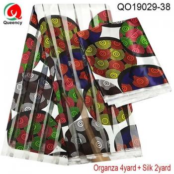 Tela de seda pura con organza y estampado africano, 4 + 2 yardas, cinta de organza para confección