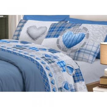 Completo Lenzuola Blu 100% Cotone Love Mountain