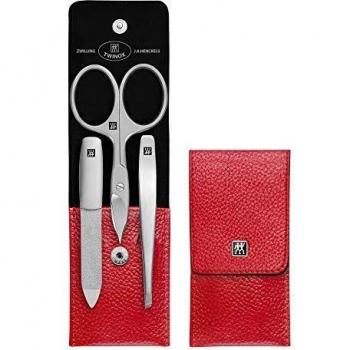 ZWILLING Twinox Maniküre Set 3-teilig Nagel Etui Reise Nagel-Set Pediküre Mann Frau Hände Hände Füße Nagelschere Pinzette Nagelfeile Leder rot 97091-002-0