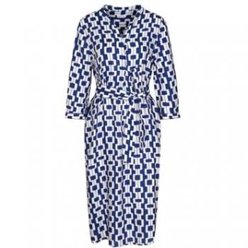 Sommerkleid SEIDENSTICKER Schwarze Rose, Damen, Gr. L (40), Normalgrößen, blau (mittelblau), 100% Leinen, bedruckt, regular fit, Kleider, 3/4-Arm Kragen Druck