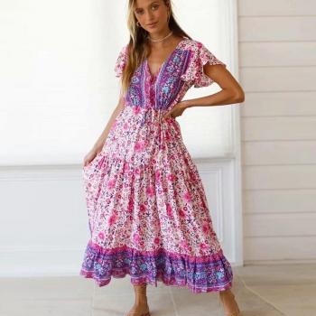 Women’s Floral Ruffle Flare Sleeve Party Dress in Pink