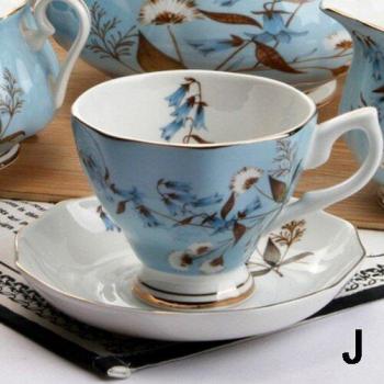 Hand-Painted Bone China Coffee Set with Cup, Saucer, and Spoon