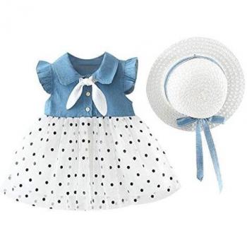 Vestido Corto de Verano para Bebé Niña + Sombrero de Sol