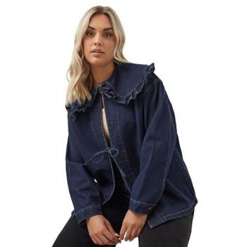 Robe‑Veste à Col en Courbe Fringée, 100 % Coton, Bleu 50