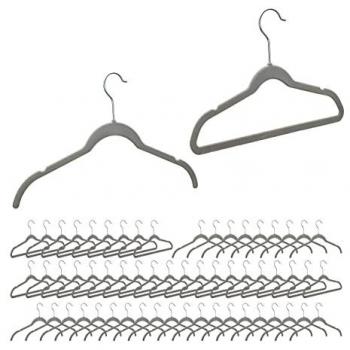 Perchas de terciopelo antideslizantes, set de 60, para trajes y pantalones, gris