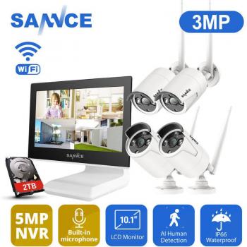 Sannce 10.1 Zoll LCD Videovigilanz Kit mit 4 Außenkameras