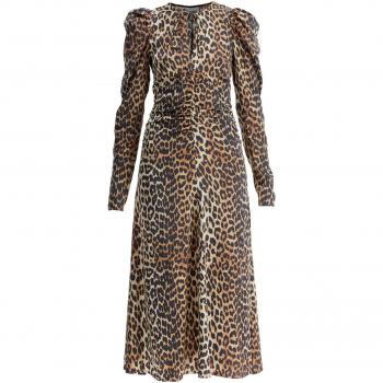 Ganni Leopard Motif Midi Dress, Brown, Size S (36)