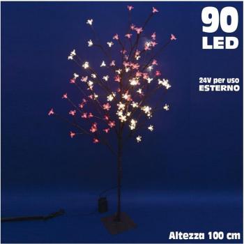 Árbol de Navidad 100cm Cerezo Brillante 90 LED Exterior Blanco Cálido y Rojo