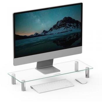Adjustable Height Large Curved Glass Monitor Stand