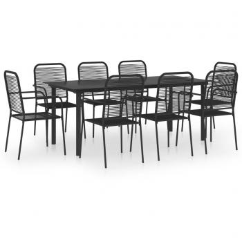 Garten-Essgruppe 9-teilig aus Stahl und schwarzem Glas