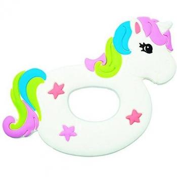 Jouet de dentition pour bébé avec corne rigide Licorne et anneau en silicone souple