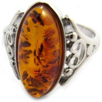 Zilveren ring 'Inspiratie' met amber (rhodium) 56