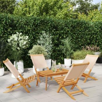 VidaXL Folding Garden Chairs Set of 4 Beige Fabric and Solid Wood