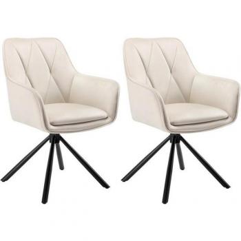 Set de 2 chaises pivotantes pour cuisine et salle à manger – velours beige E0AG0101‑2