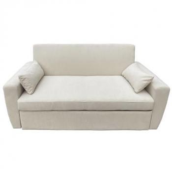Canapé convertible 2 places en velours côtelé beige MATT avec dossier inclinable et coussins