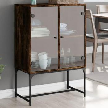 VidaXL Armario auxiliar puertas de vidrio roble ahumado 69x37x100 cm