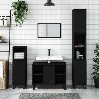 Armoire de Salle de Bain Noir 80x33x60 cm en Bois d'Ingénierie avec Étagère Ajustable et Rangement Polyvalent