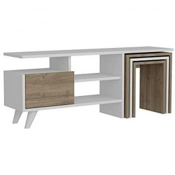 Mesa para TV 100% Tablero de Aglomerado Rechapado en Melamina Blanco Nogal